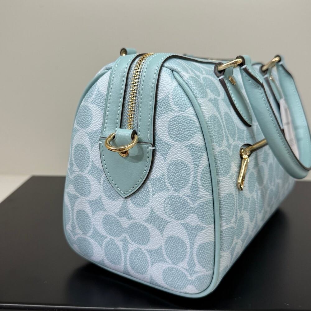 Coach Rowan Satchel Bag In Signature Canvas CEY39 Gold/Light Blue - Picture 3 of 7